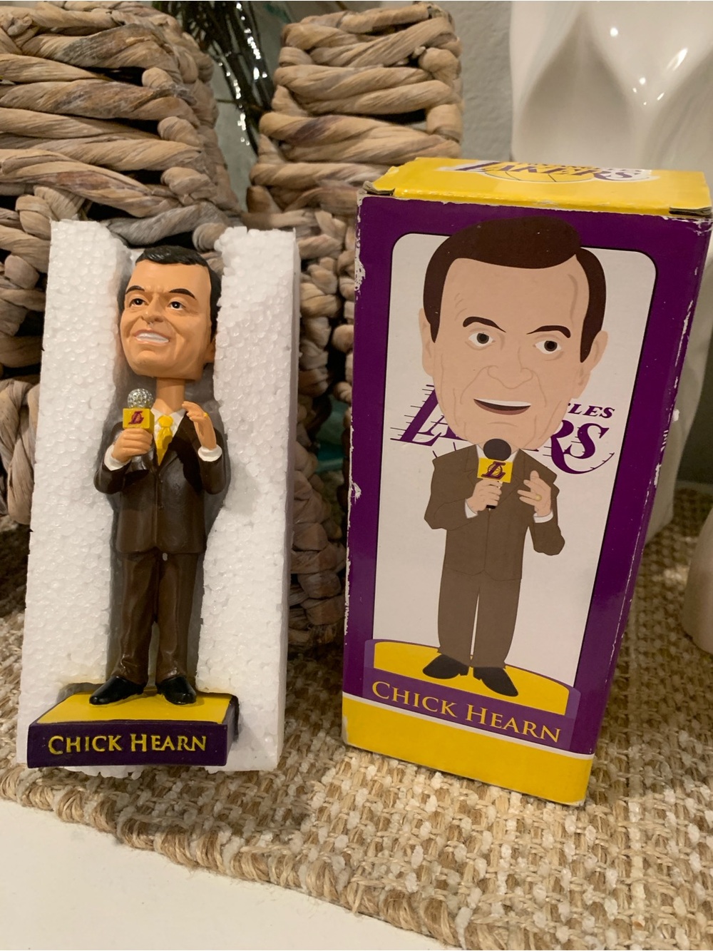 NIB Chick Hearn Bobblehead Figurine – Brown Suit with Yellow Base